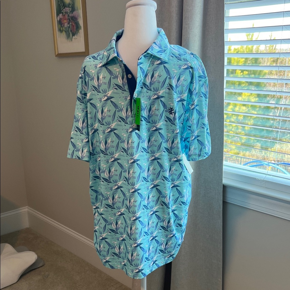 Izod Light Blue Tropical Print Polo Shirt